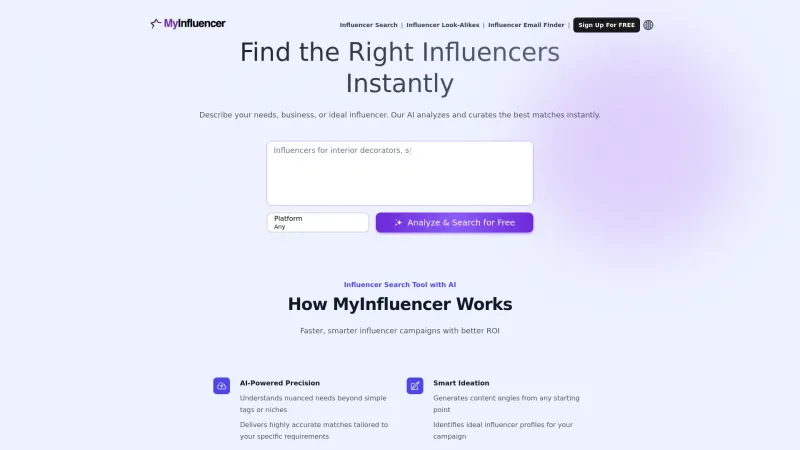 Homepage of myinfluencer