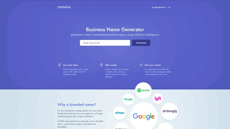 Homepage of namelix