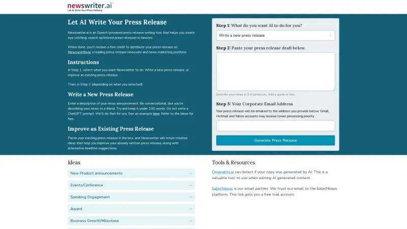 Homepage of newswriter