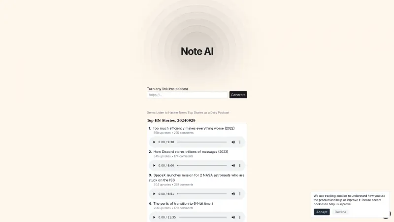 Homepage of noteai