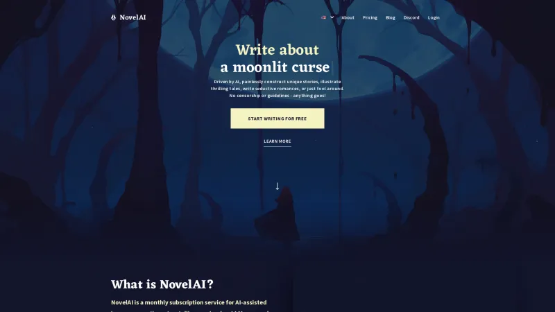 Homepage of novelai