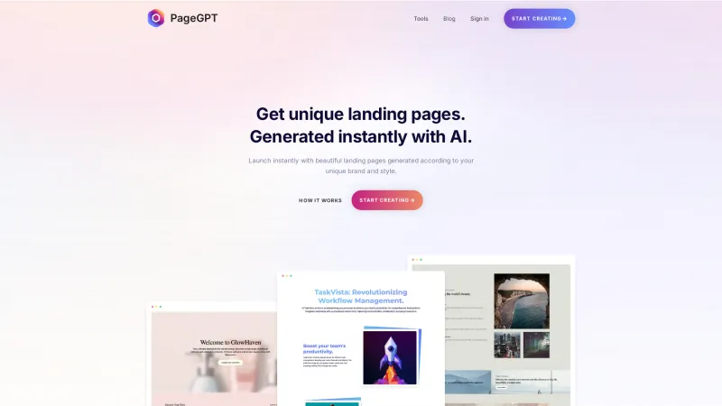 Homepage of pagegpt