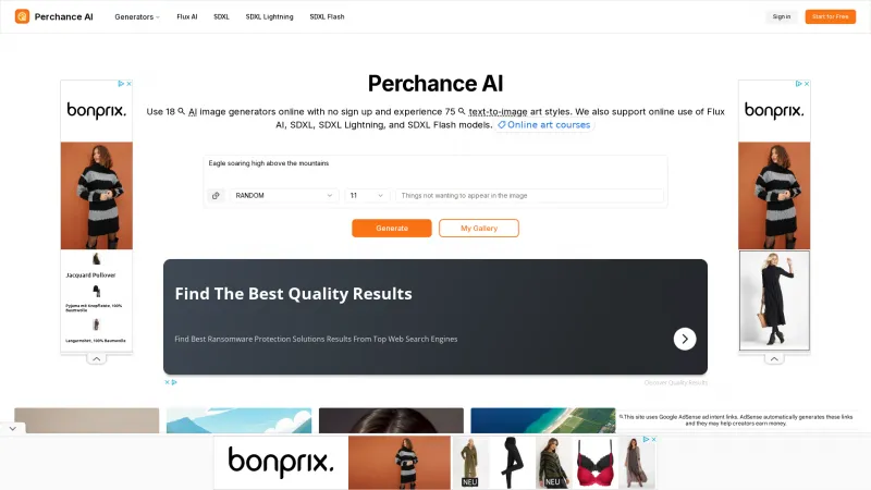 Homepage of perchanceai