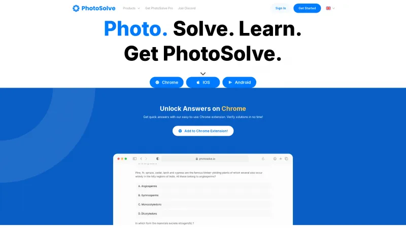 Homepage of photosolve