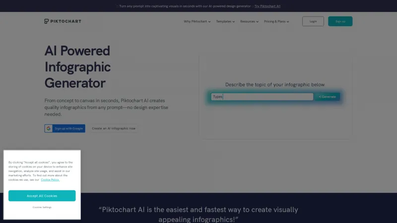 Homepage of piktochart