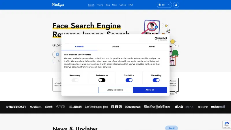 Homepage of pimeyes