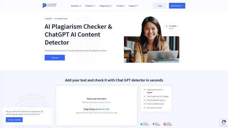 Homepage of plagiarismcheck