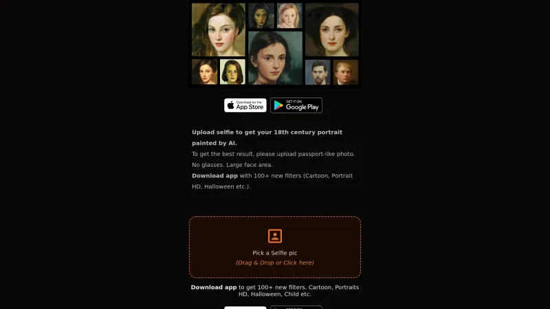 Homepage of portraitai