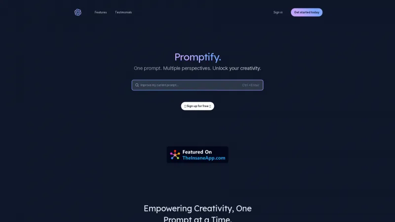 Homepage of promptify