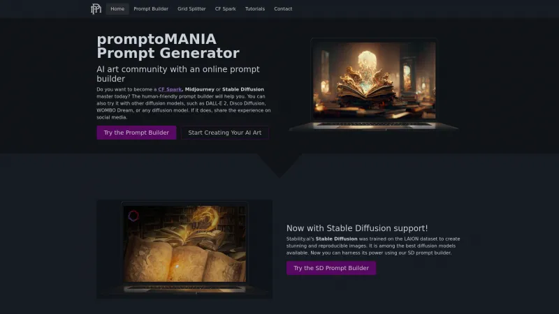 Homepage of promptomania