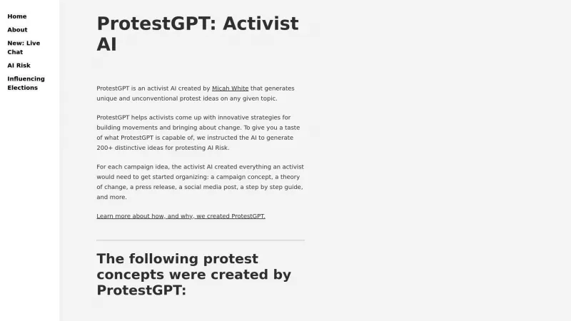 Homepage of protestgpt