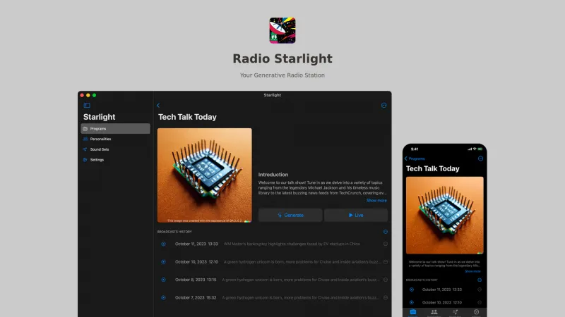 Homepage of radio-starlight