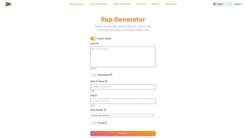 Homepage of rapgenerator