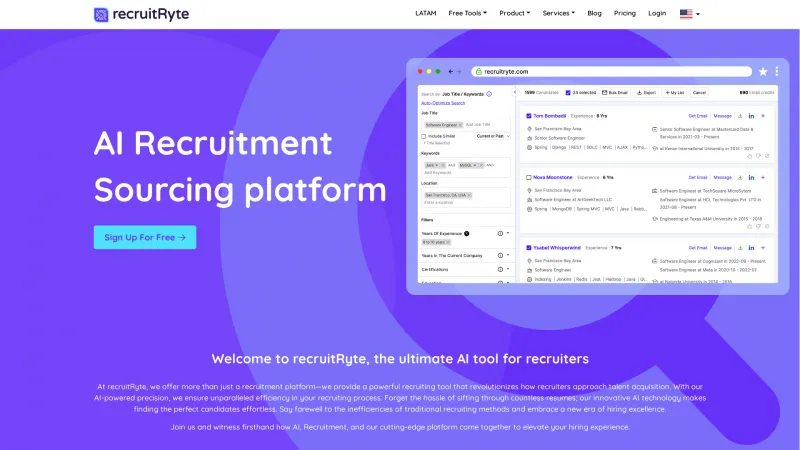 Homepage of recruitryte