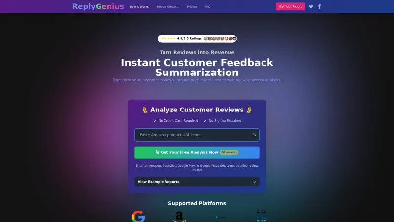 Homepage of replygenius