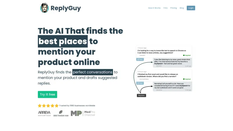 Homepage of replyguy