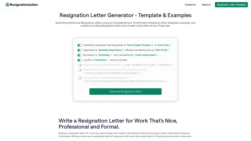 Homepage of resignationletter