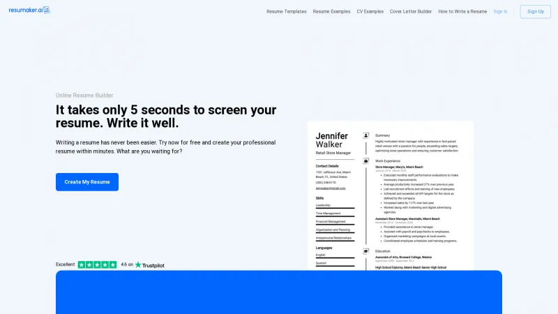 Homepage of resumaker