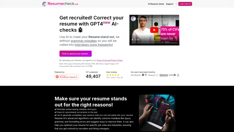 Homepage of resumecheck