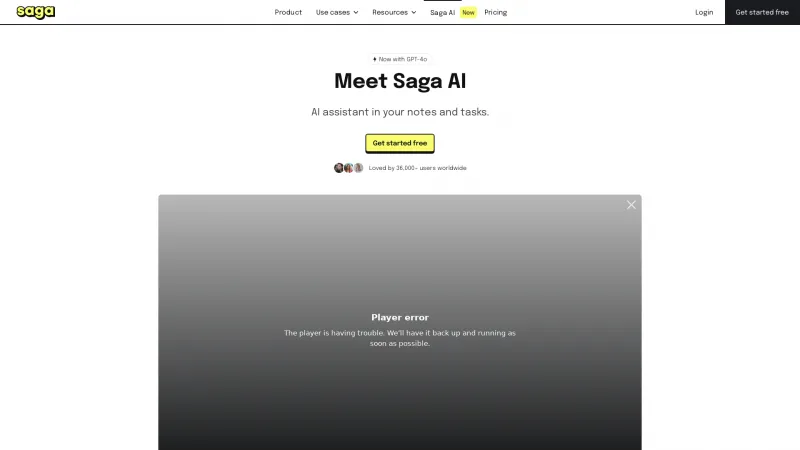 Homepage of saga