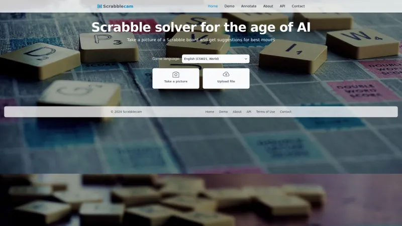 Homepage of scrabblecam