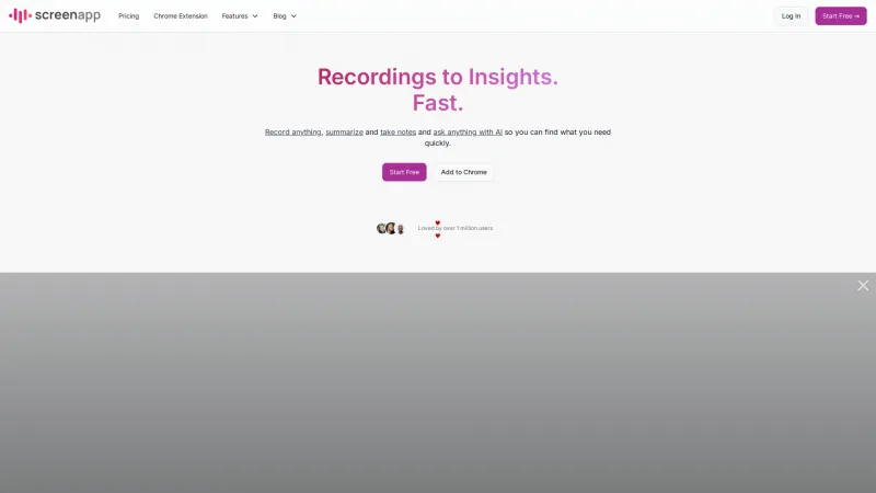 Homepage of screenapp