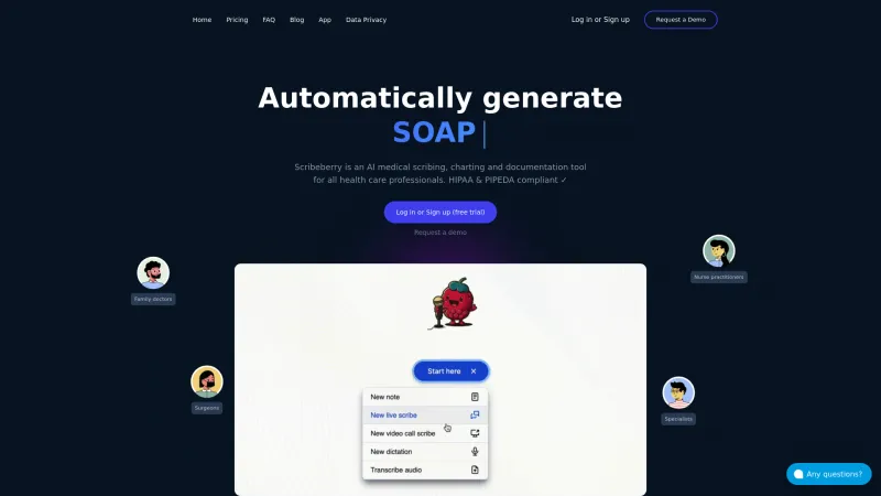 Homepage of scribeberry