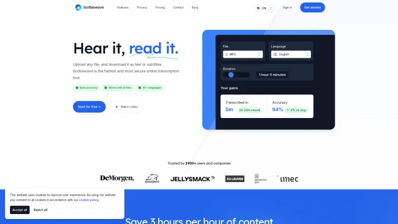 Homepage of scribewave