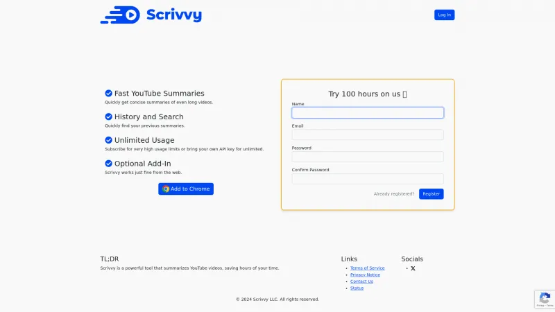 Homepage of scrivvy