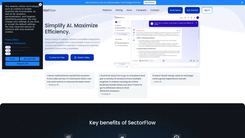 Homepage of sectorflow