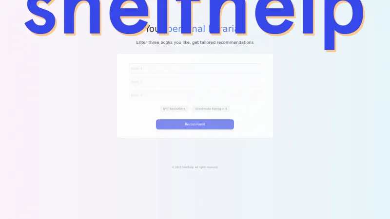 Homepage of shelfhelp