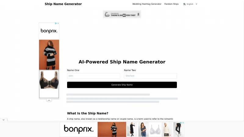 Homepage of shipnamegenerator