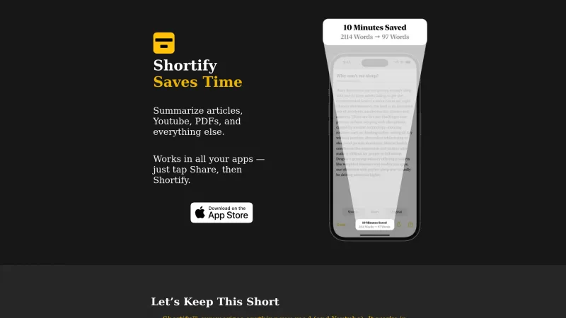 Homepage of shortifyapp