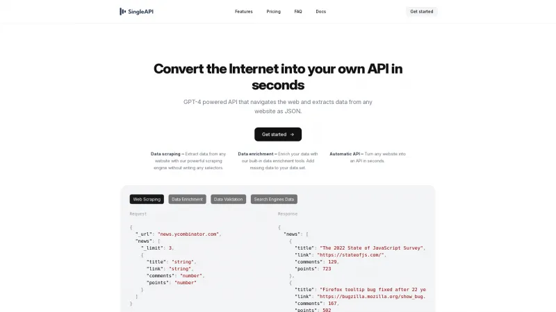 Homepage of singleapi