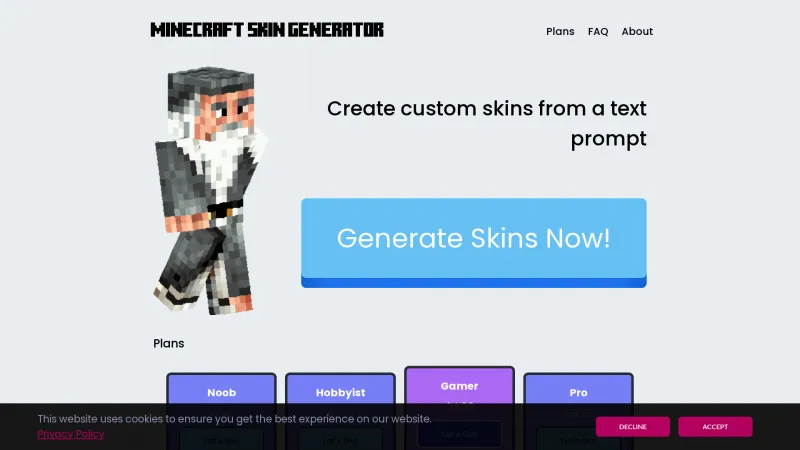 Homepage of skingenerator