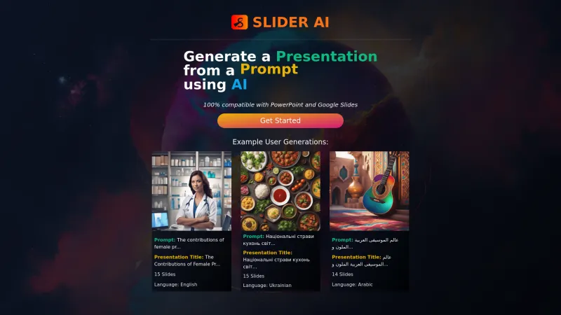 Homepage of sliderai