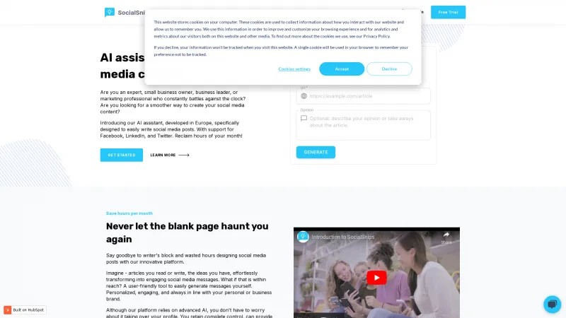 Homepage of socialsnips