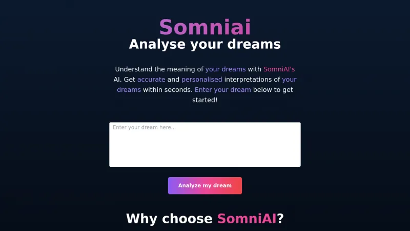 Homepage of somniai