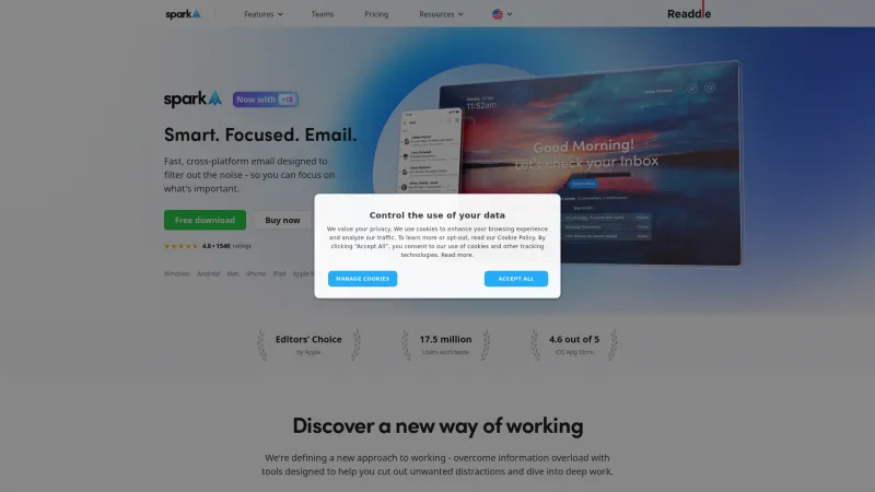 Homepage of sparkmailapp