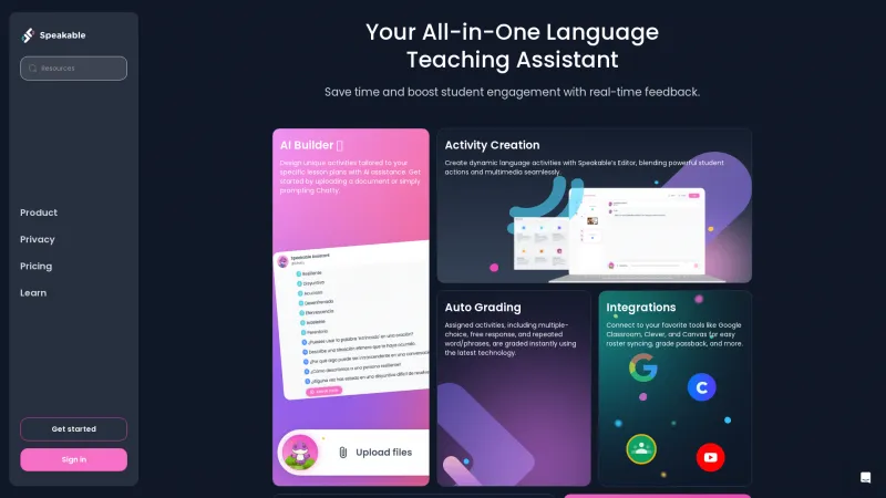 Homepage of speakableapp