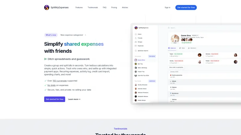 Homepage of splitmyexpenses