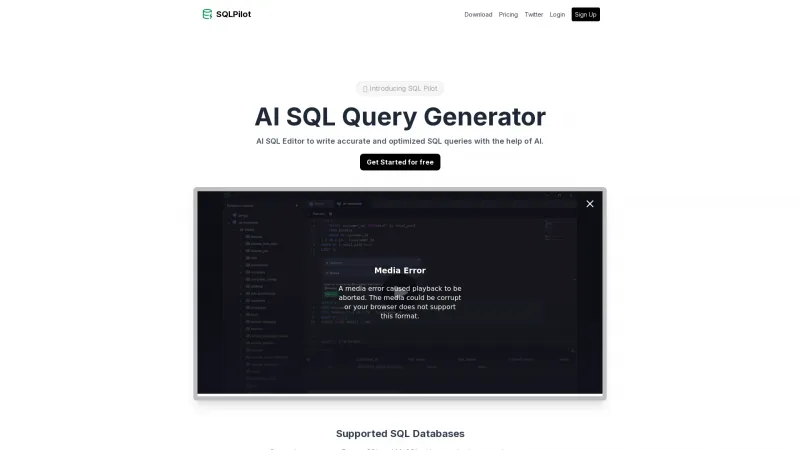 Homepage of sqlpilot