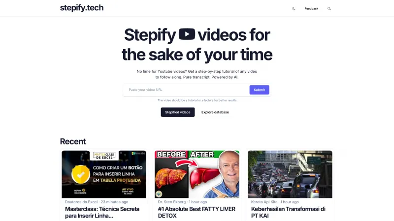 Homepage of stepify