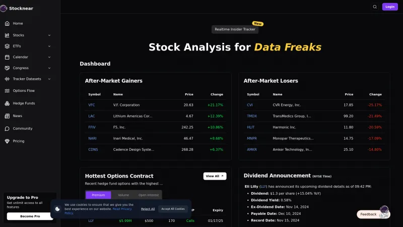 Homepage of stocknear