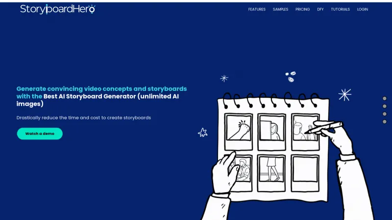 Homepage of storyboardhero