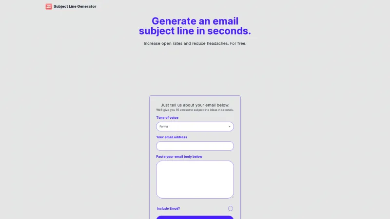 Homepage of subjectlinegenerator