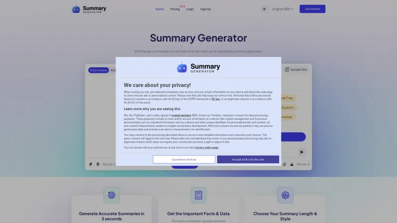 Homepage of summarygenerator