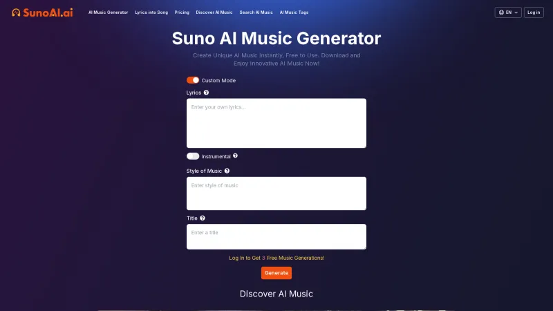 Homepage of sunoai