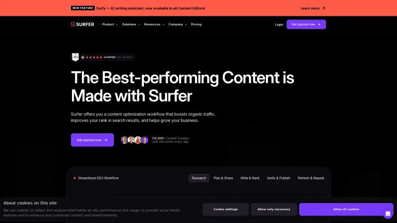 Homepage of surferseo