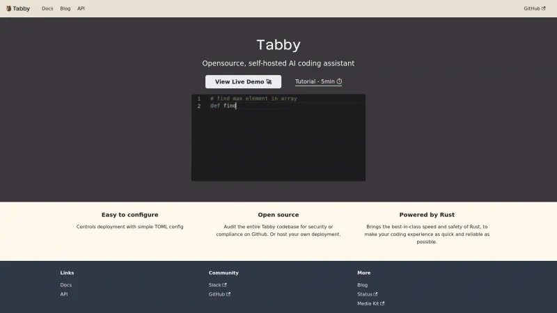 Homepage of tabbyml